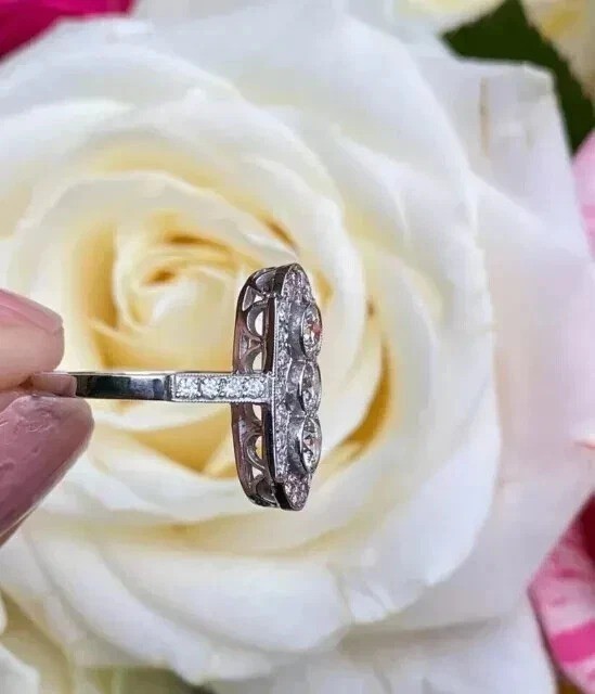 4Ct Art Deco Vintage Style Lab Created Diamond Engagement 14K White Gold FN Ring