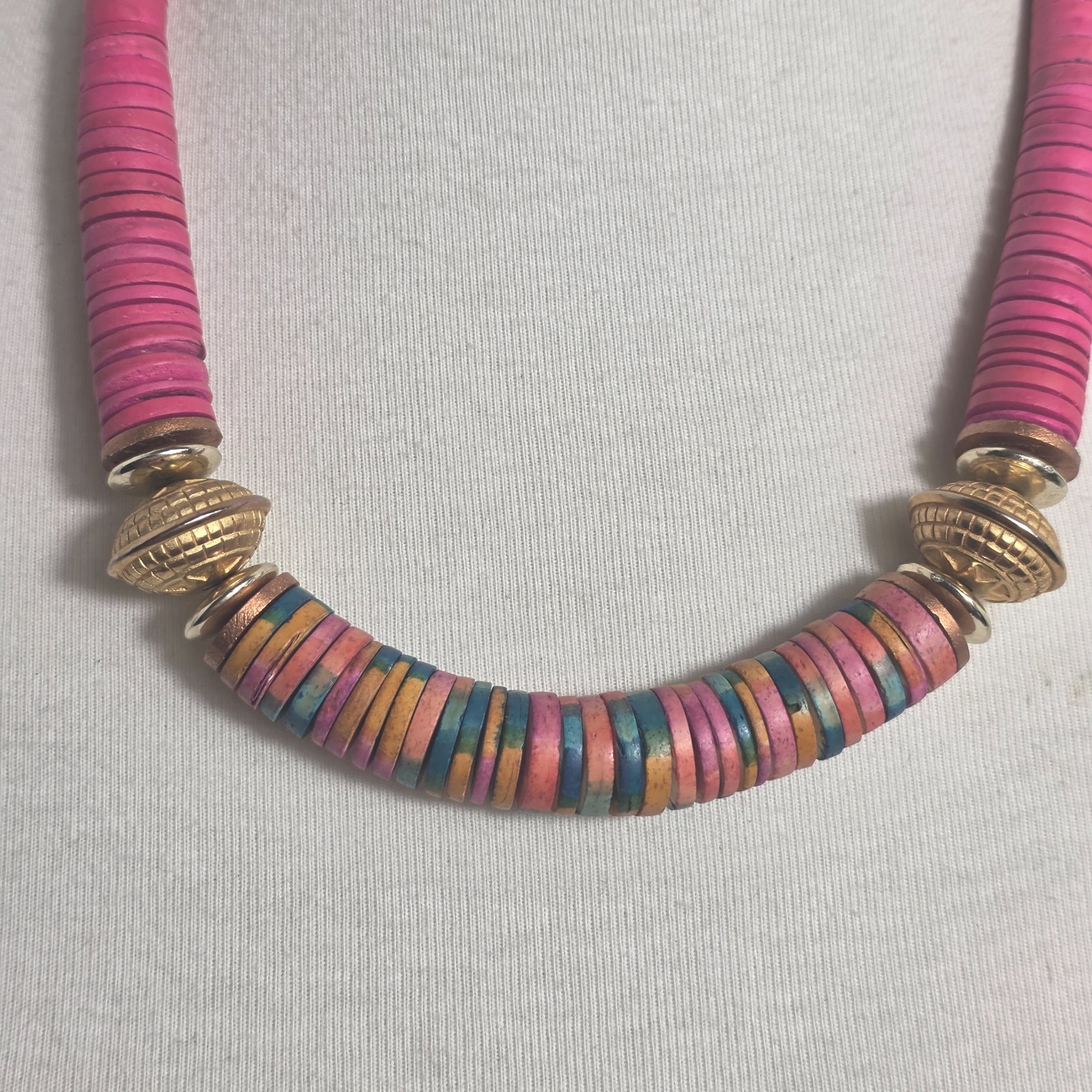 Bohemian-Style Statement Necklace Bright Pink & Colorful Multicolor Heishi Beads