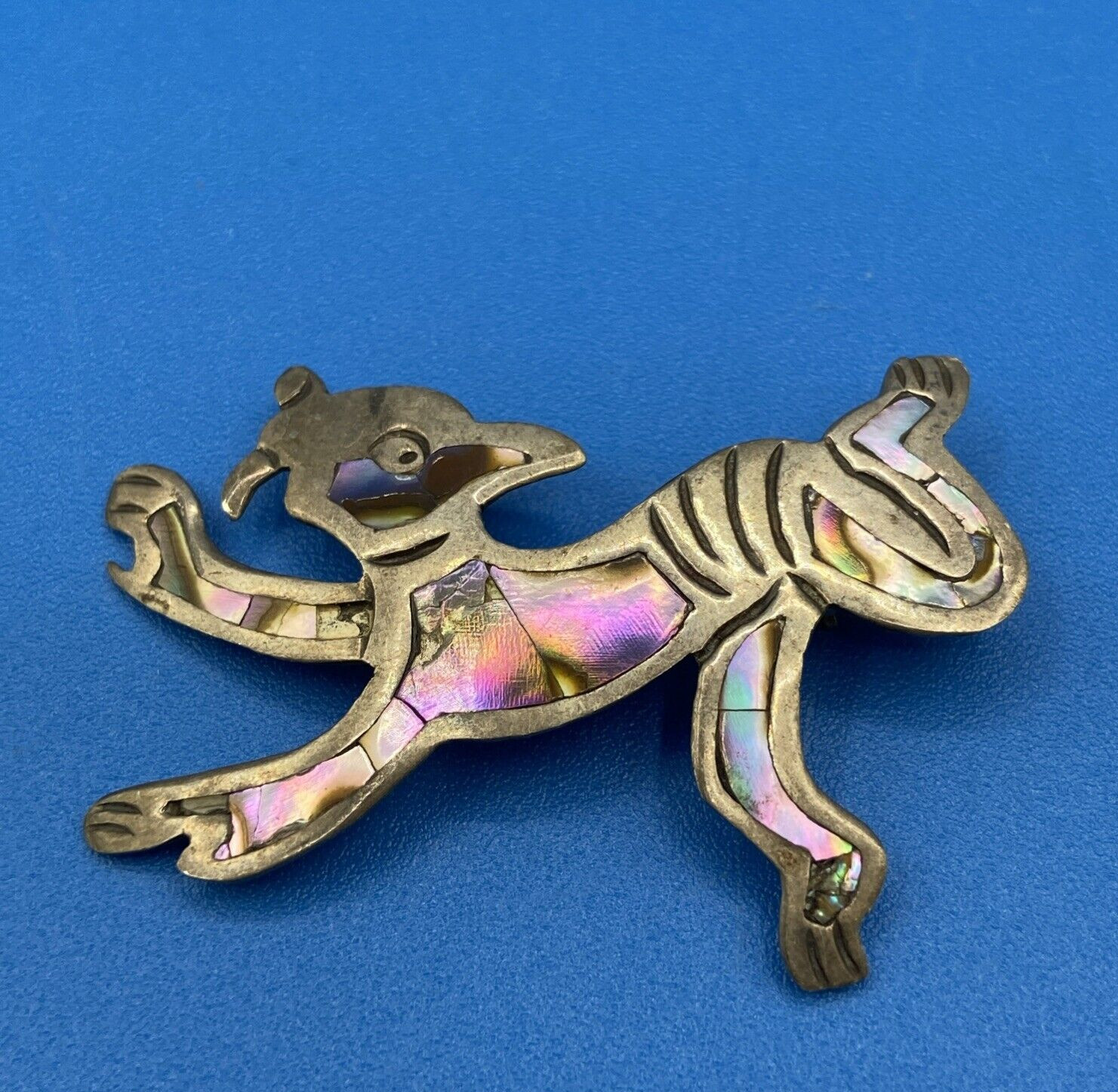 Taxco vtg Mexican silver PIN Brooch unknown creature Abalone unreadable mark