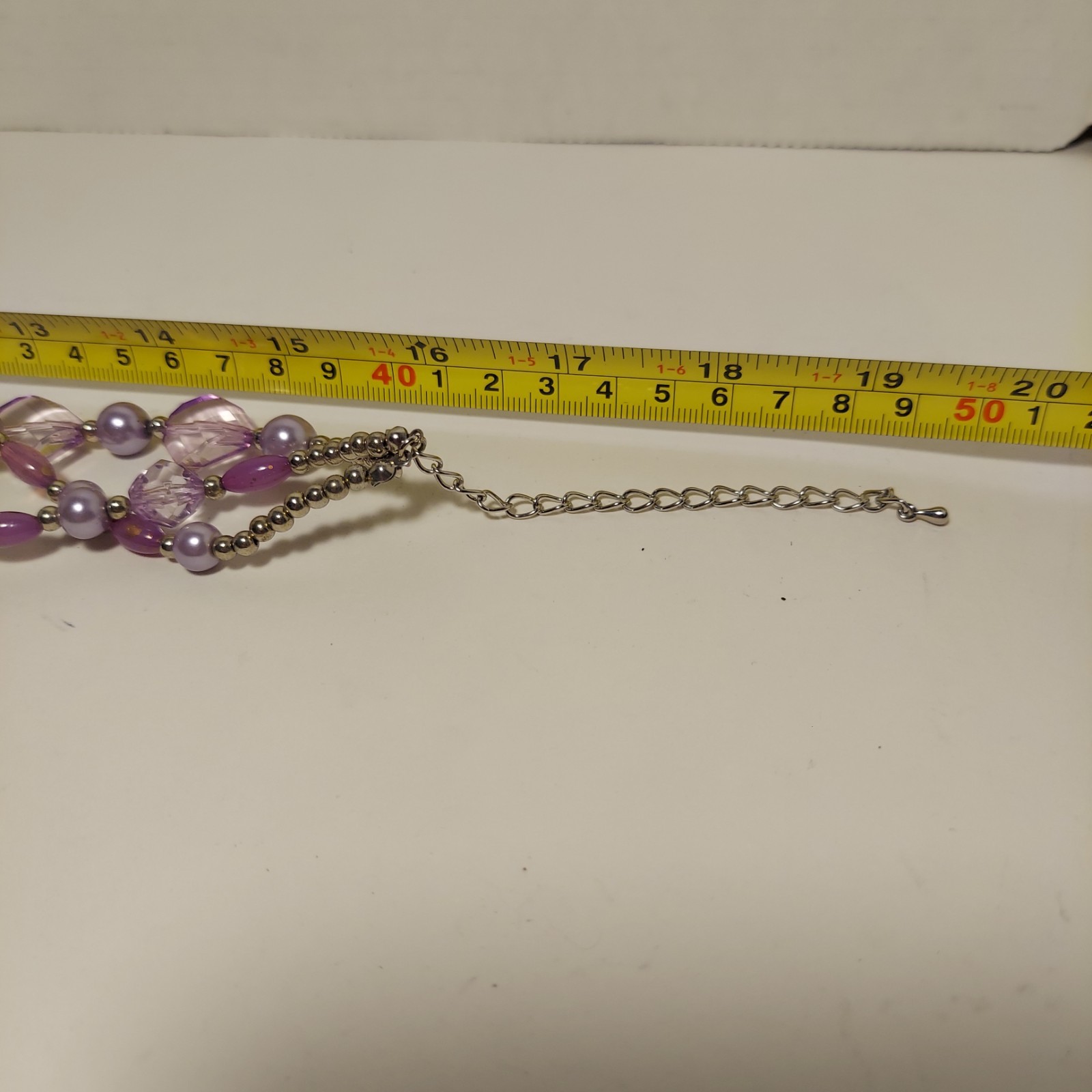 VTG Lavender Purple Crystal Faux Pearl Bead Necklace 15” Long 3 Strand