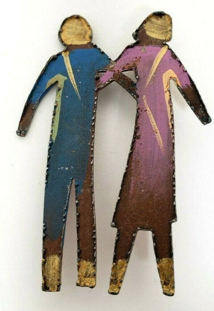 Vintage Pin Brooch – People Couple Painted Adults