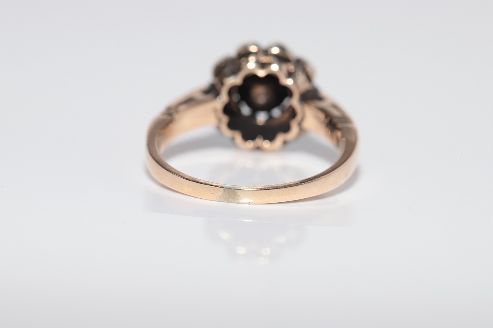 Vintage Circa 1980s 14k Gold Top Silver Natural Rose Cut Diamond Ring