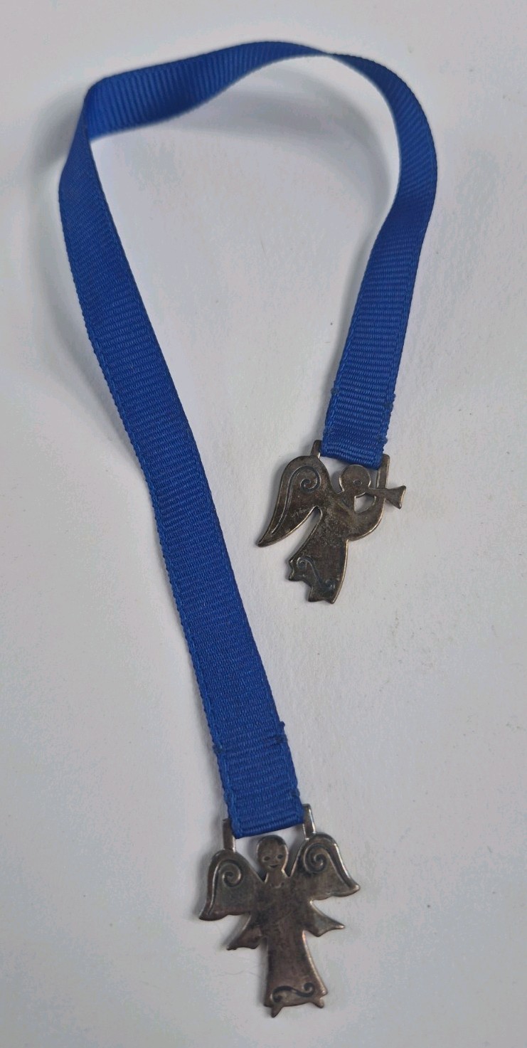 Retired James Avery Two Angel Pendants Sterling Silver Blue Ribbon Bookmark