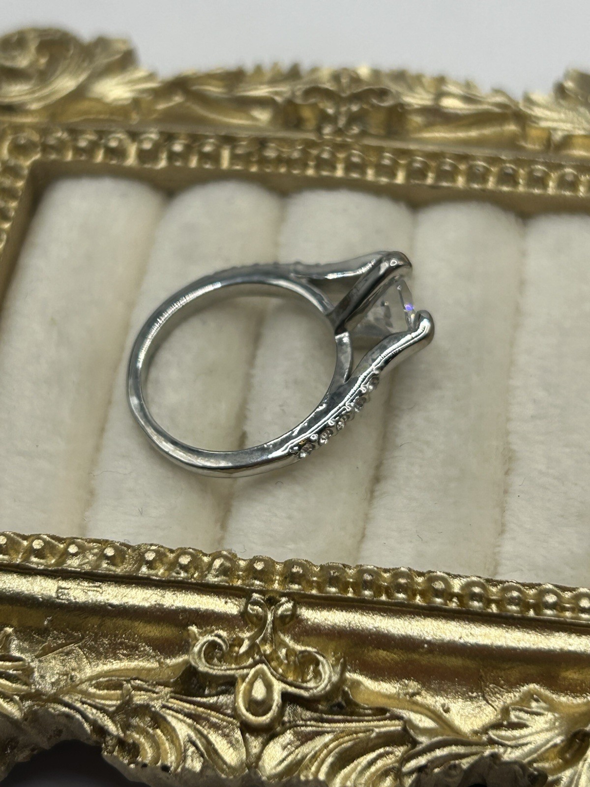Vintage Silver Tone Solitaire CZ Ring Size 6 Raised Prong Setting Costume