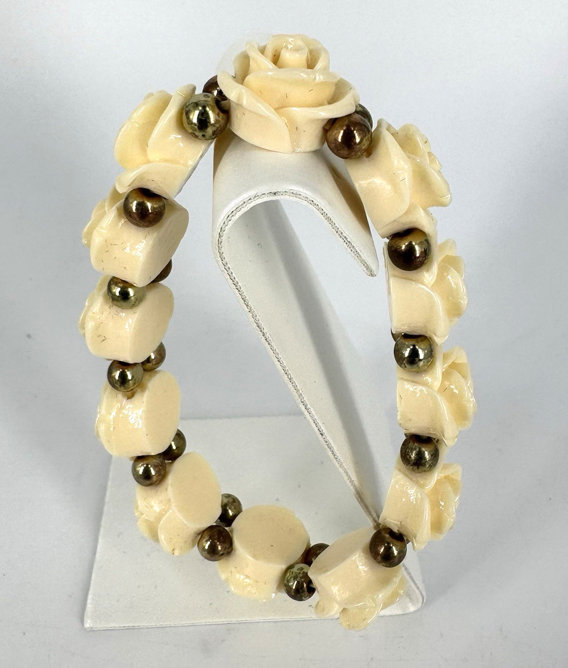 Charming Charlie 3 Pc Floral Rose Necklace Bracelet Set Pink Cream Rhinestone