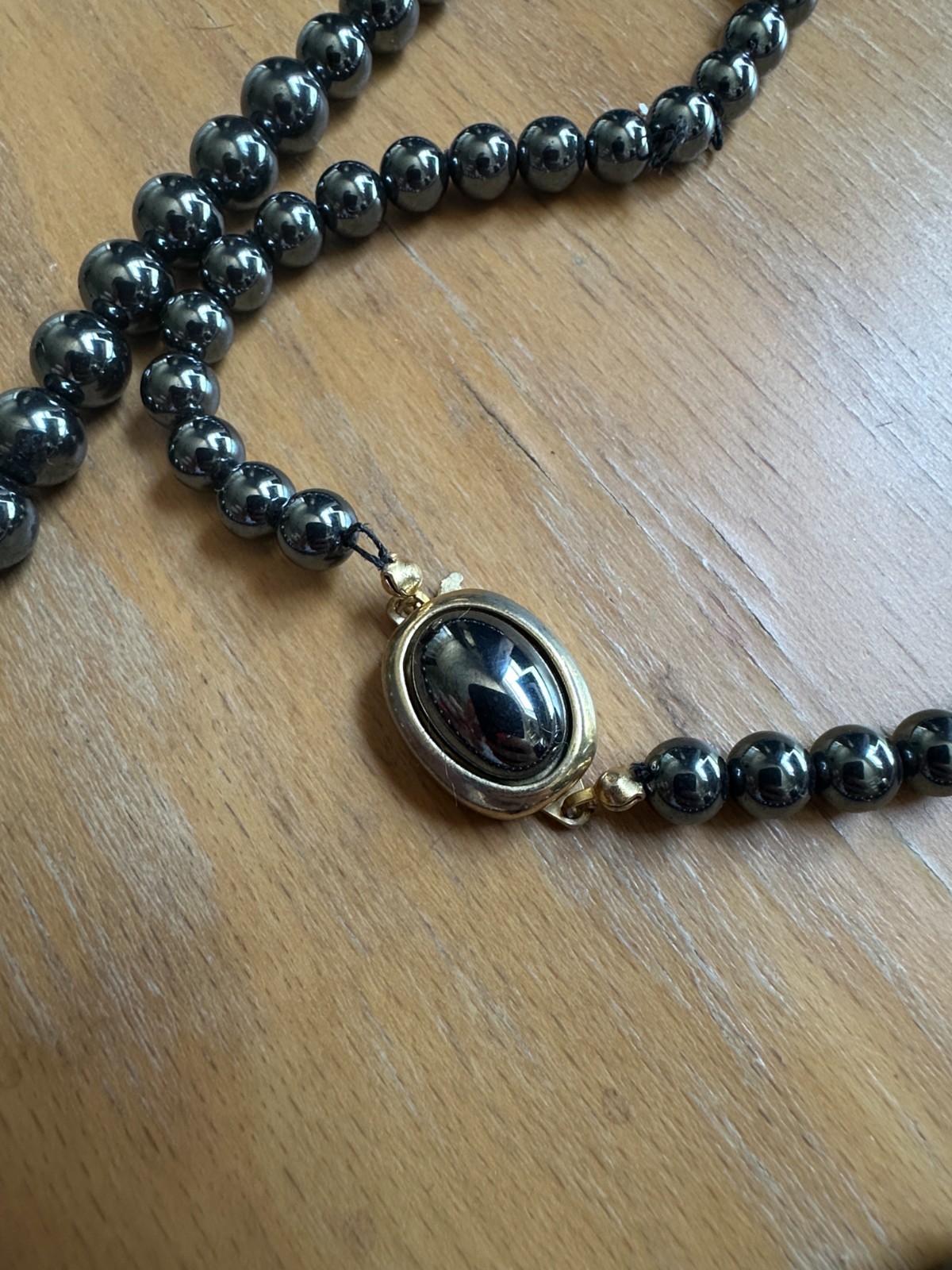 Vintage Hematite Bead Graduated Necklace Fishhook Closure, 1960s