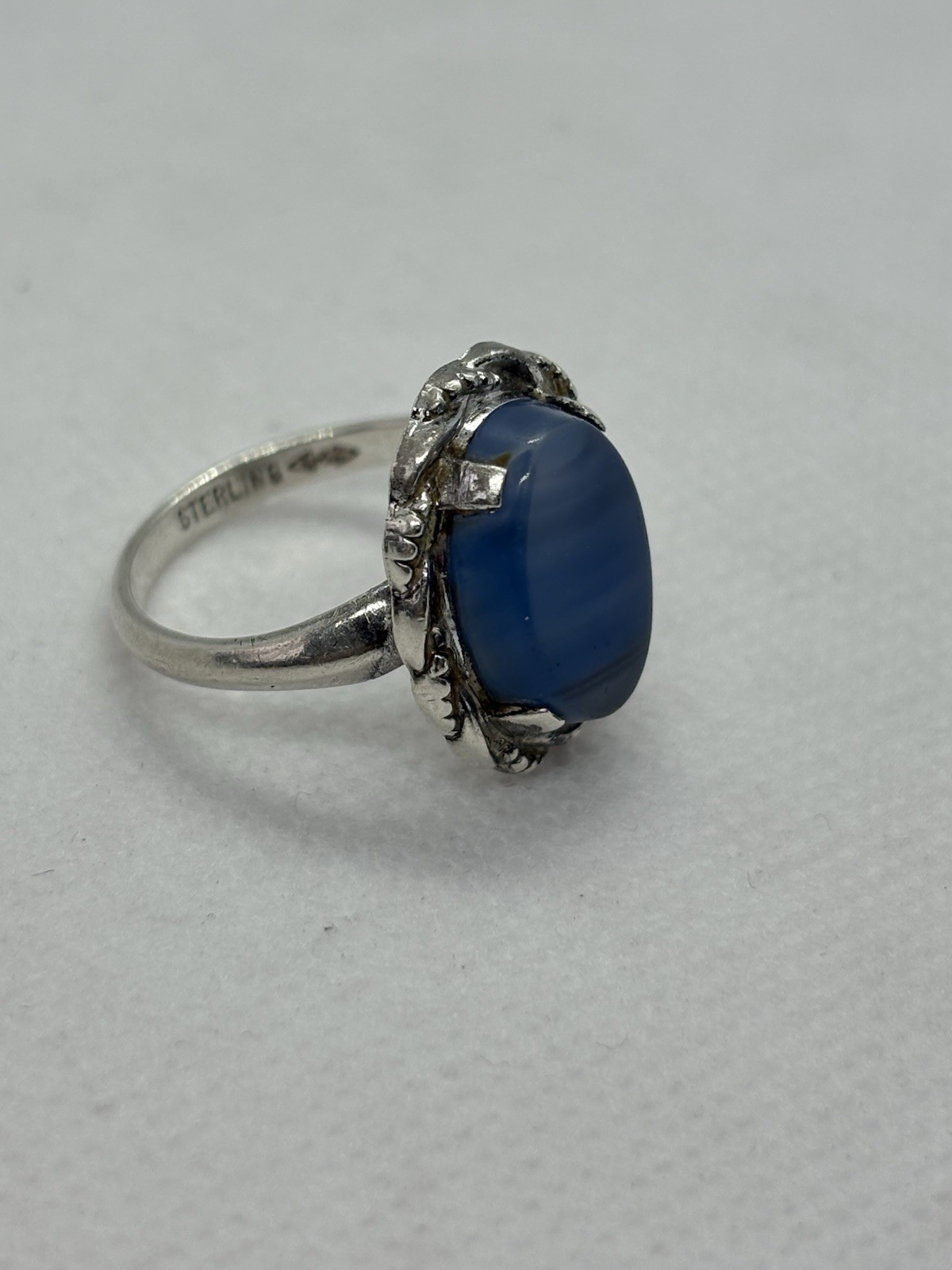 Vintage Clark & Coombs Sterling Silver Blue Lace Agate Statement Ring Size 6.5