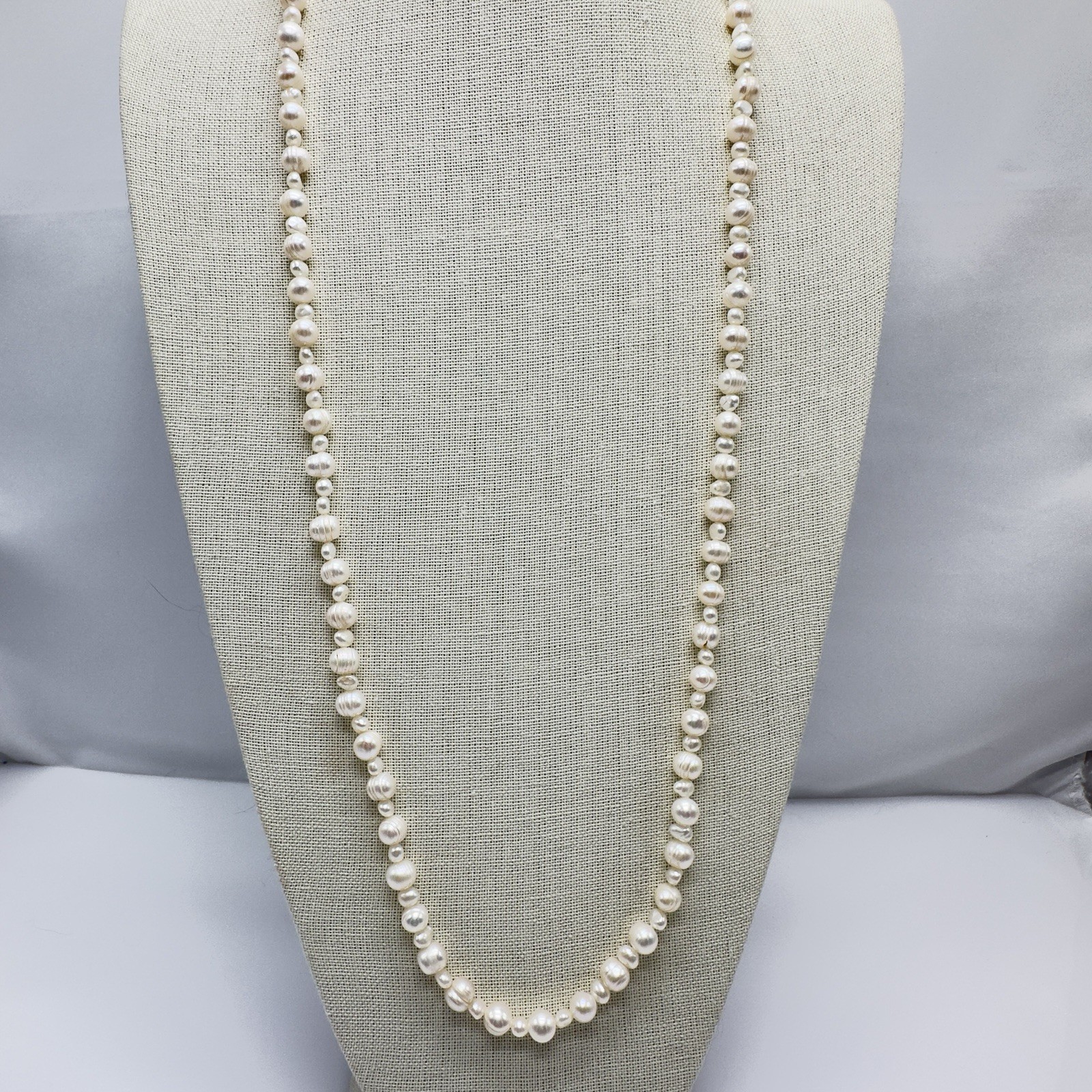 Baroque Pearl Necklace Continuous Strand 34″ Cream Off White 5mm – 8mm