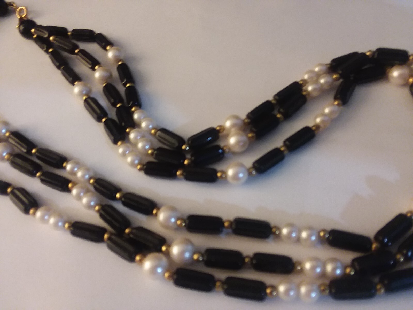 24″ Black and Faux Pearl “TM Trifari” Multiple Strand Necklace 05-01-2024