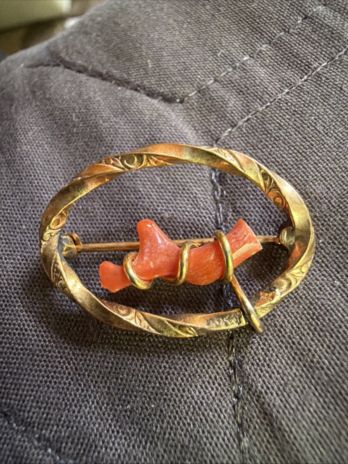 Vintage Rosy Gold Fill Coral Branch Interwoven Scroll Work On Metal