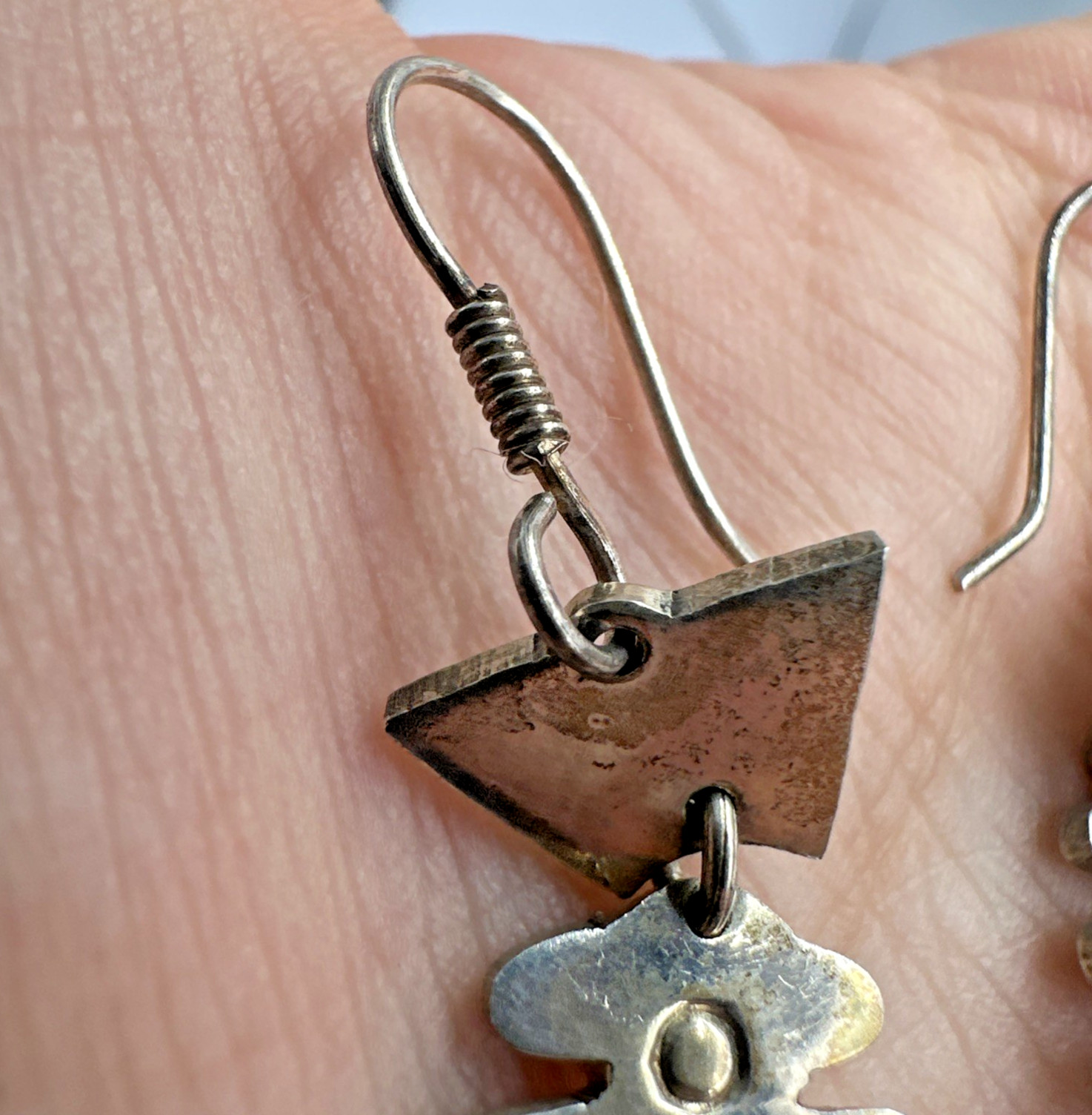 Vtg Taxco Sterling Silver Articulated Skeleton Bone Fish Dangle Earrings 15.9g