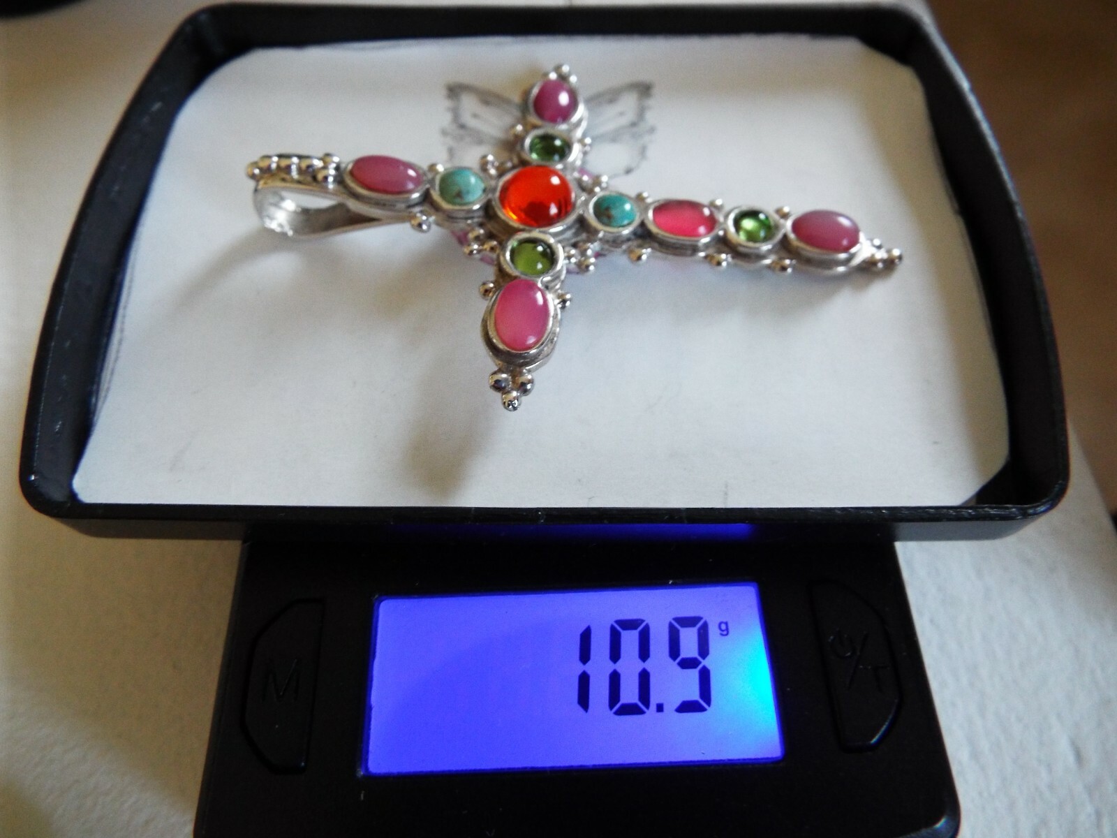 Beautiful large colorful religious cross. Sterling silver 10.9 grams