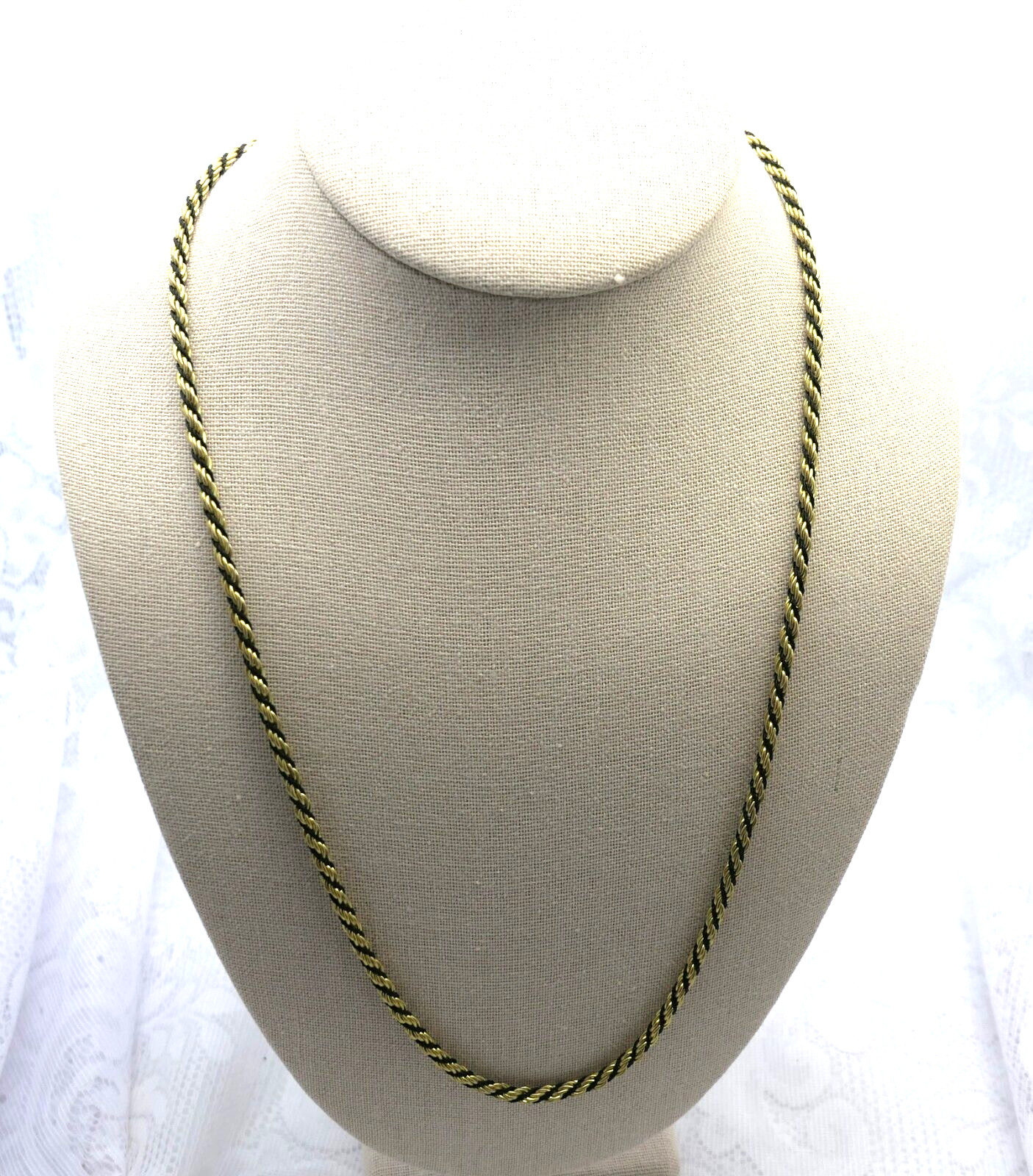 2 Necklaces Gold Tone and Black Twisted Rope Vintage 24″ & 18″