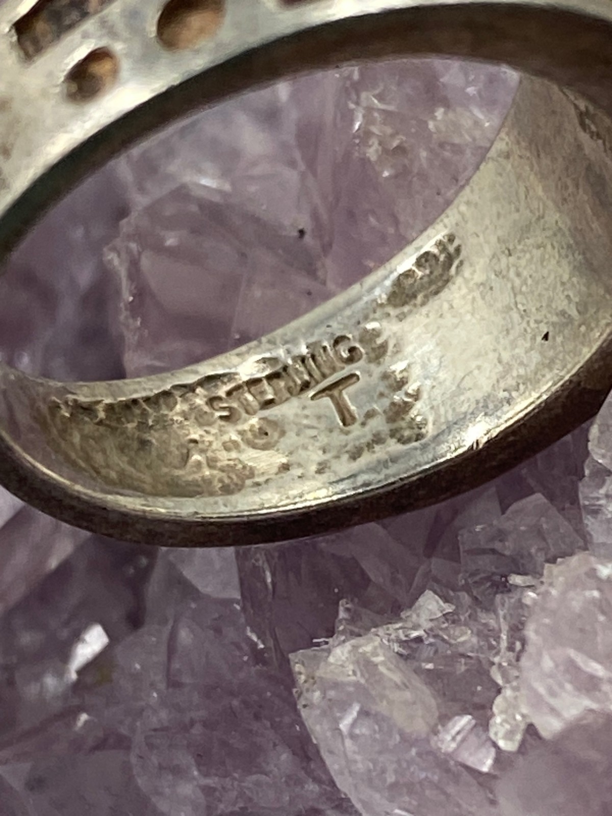 Vintage Sterling Silver Inlay Band Ring Size 10