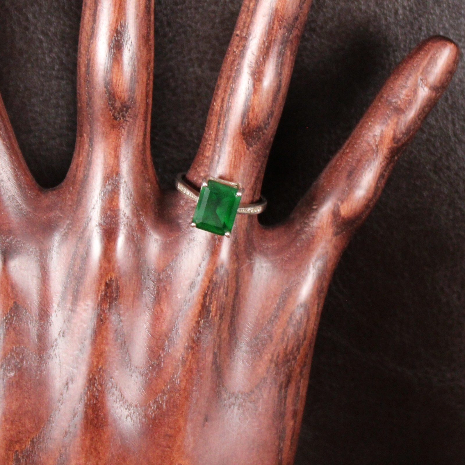 Lab Created Green Emerald Solitaire Ring Zircon Accent Sterling Silver Sz 6.25