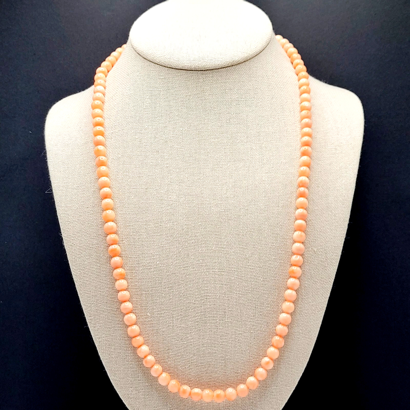 Genuine Pink Peach Blush Coral Bead 6mm Necklace Alloy Clasp Tested 25 inch