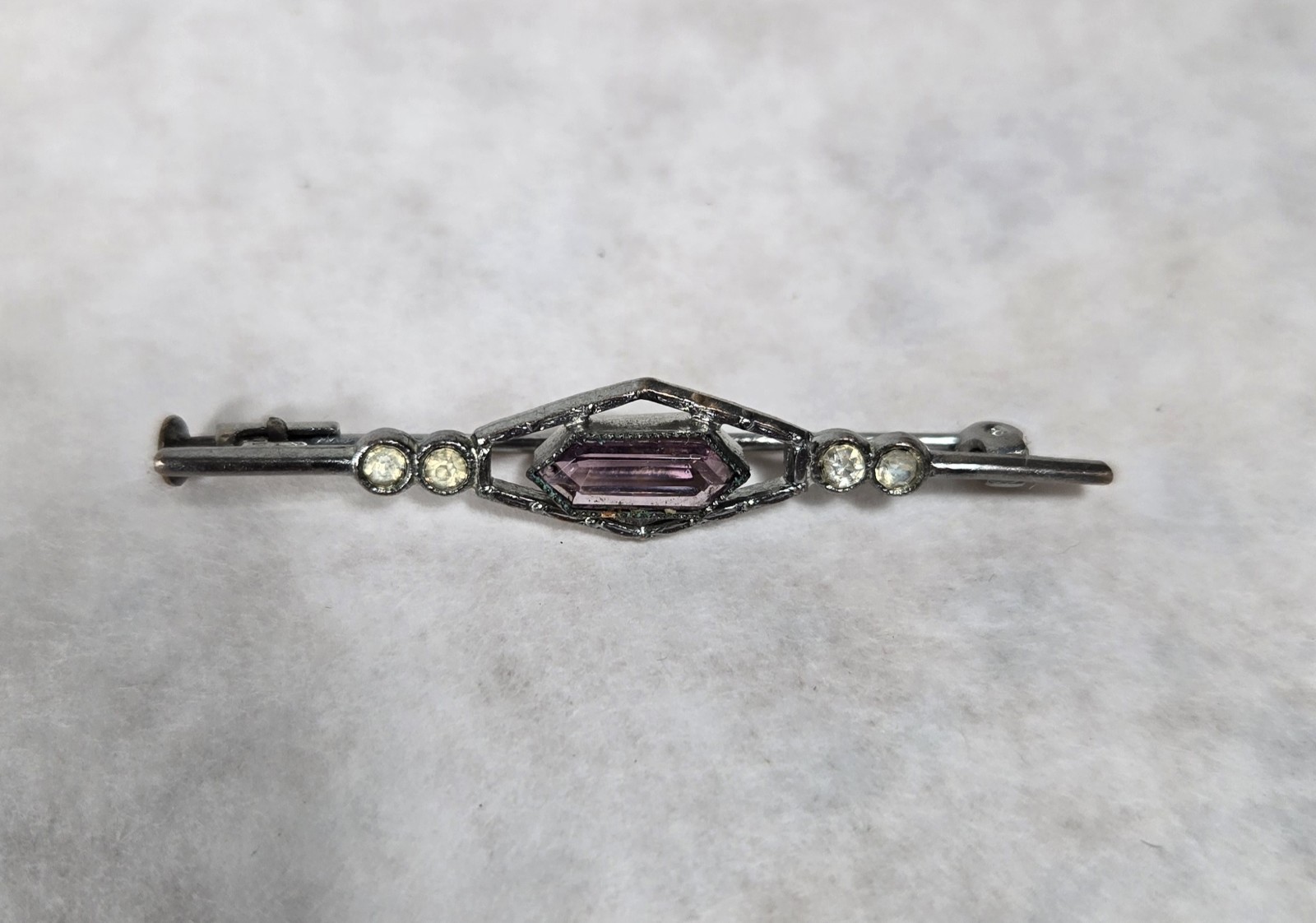 Lot 3 Antique Czech Art Deco Brooch Bar Red Blue Purple Clear Glass Rhinestones