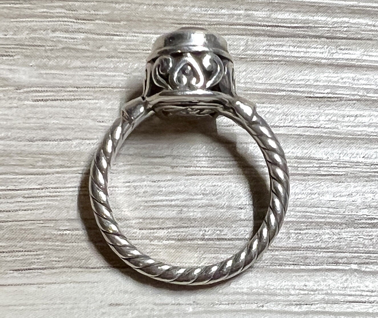 Vintage Designer Signed M ID Sterling Silver Twisted Cable Citrine Ring, Size 5