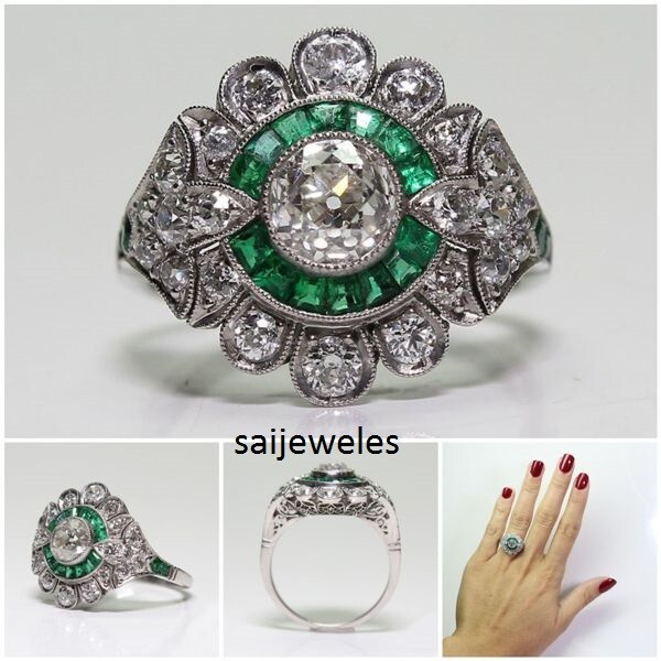 3CT Round Lab-Created Diamond Antique Art Deco Vintage Ring 14K White Gold Over