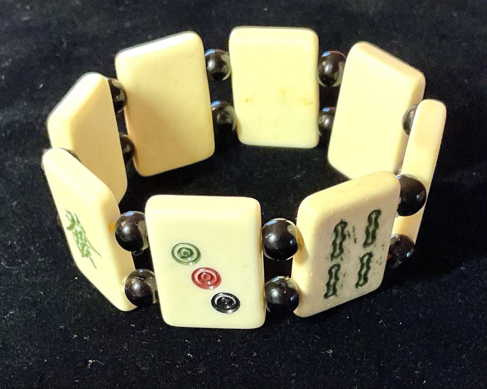 VINTAGE ASIAN CHINESE MAHJONG TILE STRETCH BRACELET
