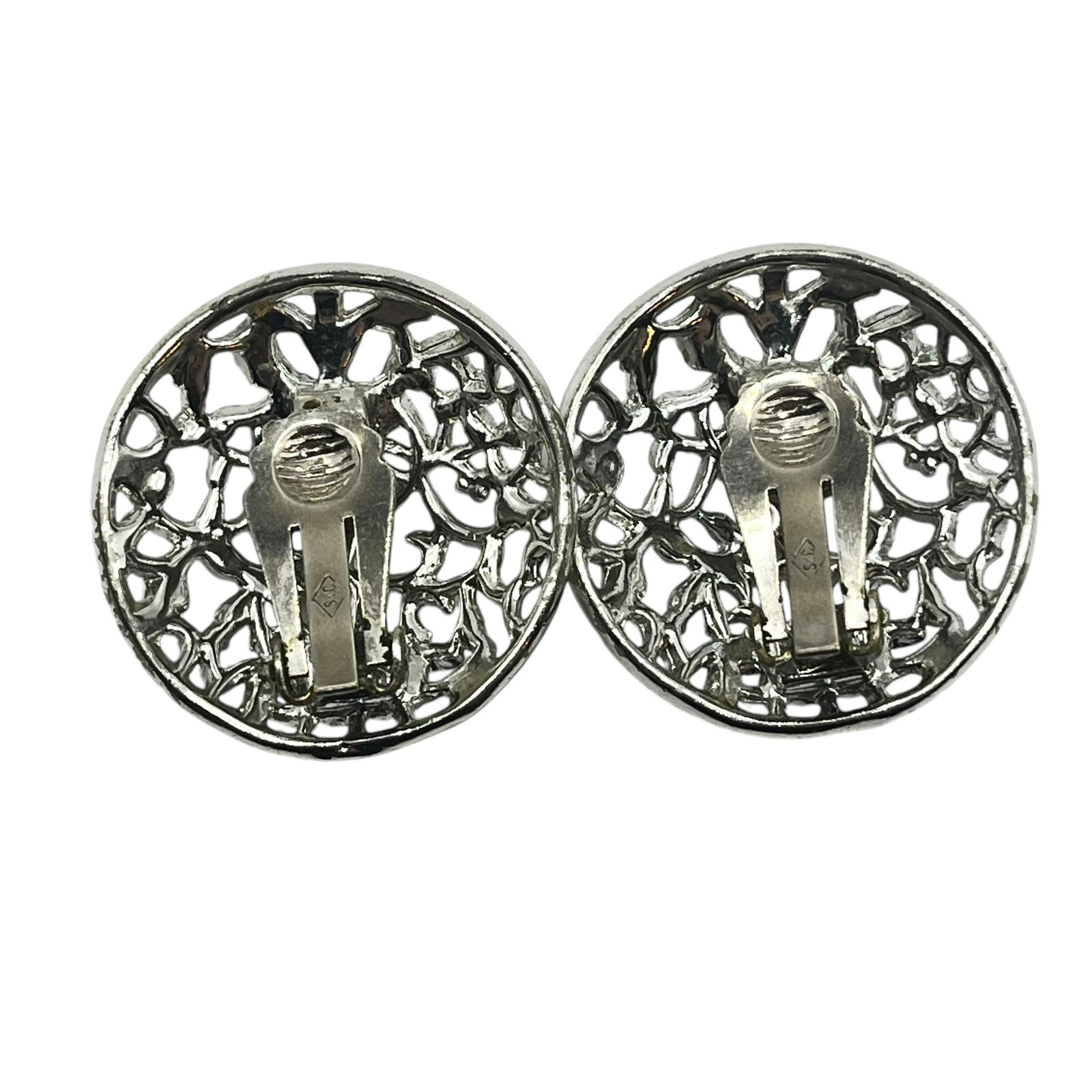 Sarah Coventry Silver Filigree Clip On Earrings Round Signed Vintage Costume