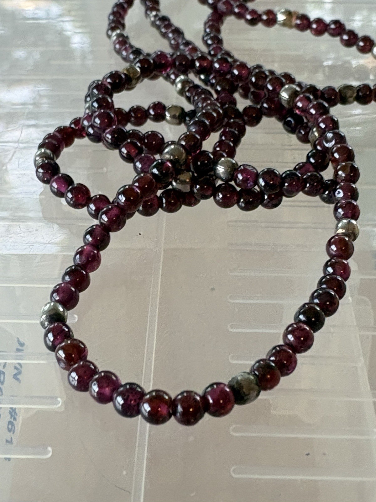 Vintage Garnet Small Beads Beaded Necklace 36”