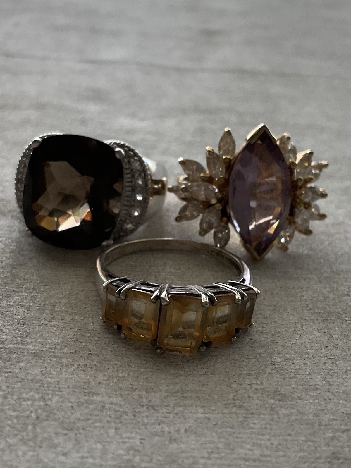 Lot Of 3 Vintage 925 Sterling Silver Rings Gemstones Assorted Estate Jewelry
