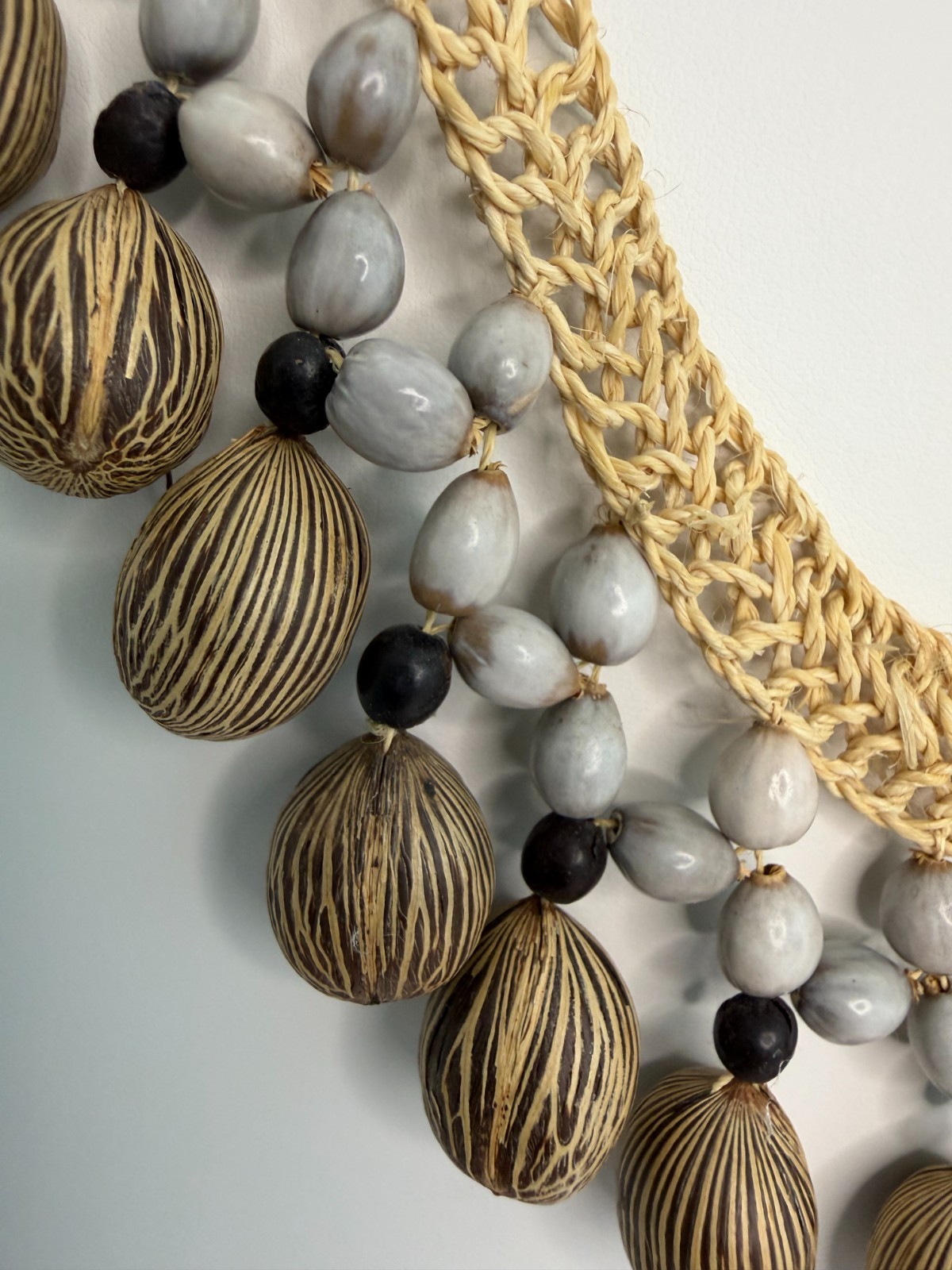 Vintage Organic Botanical Seed Bib Statement Necklace Boho Natural Artisan Woven
