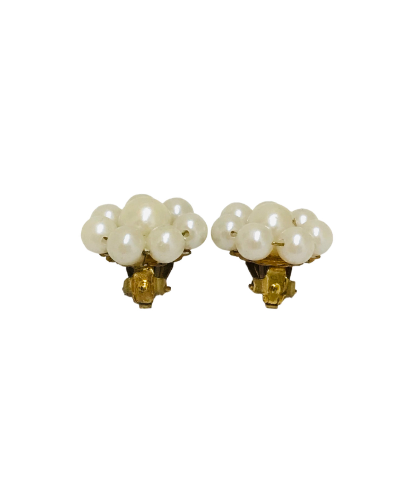 Vintage Hong Kong Japan Black Lucite Bead Cluster Clip On Earrings Black White