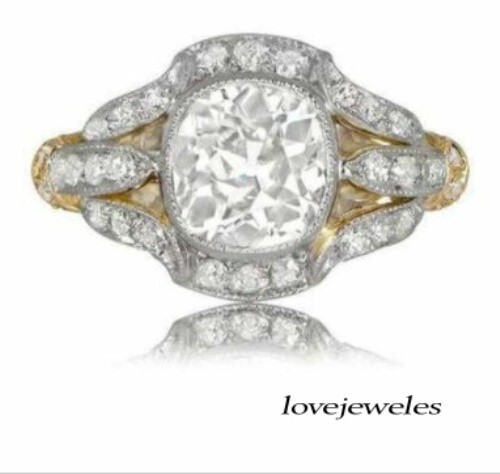 3.50CT Cushion Cut Lab-Created Diamond Vintage Art Deco Ring 14K 2-Tone Gold FN
