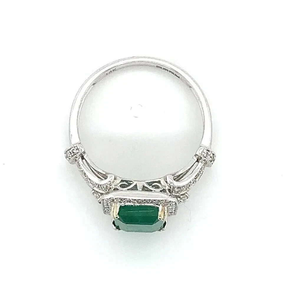 2.20Ct Emerald Cut Lab Created Emerald Halo Engagement Ring White Gold Plated