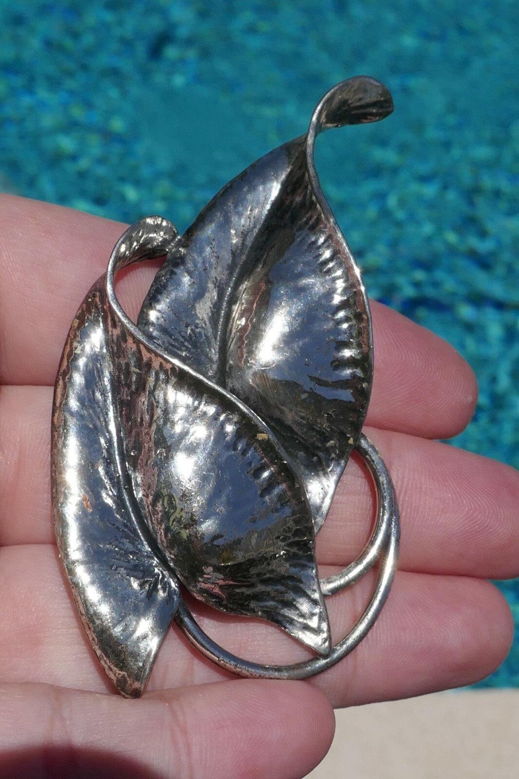Vintage Deco Designer Sterling Double Leaf Designed Pin / Brooch – 22.8 Grams
