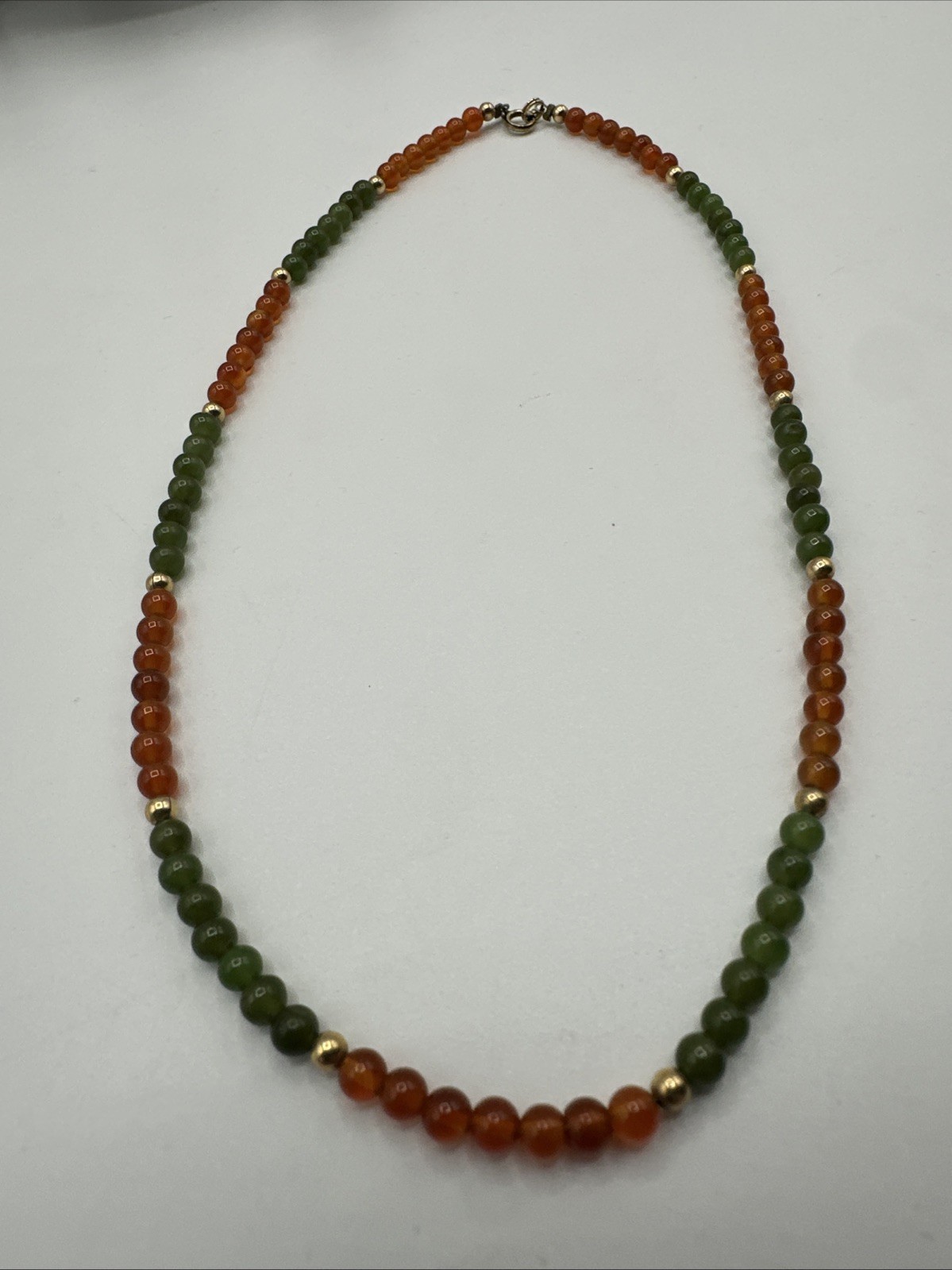 Vtg Jade Carnelian Gold Filled Beads Necklace Choker. 17” long. See pics.