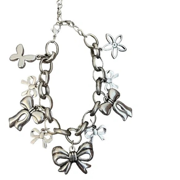 Vintage Bowknot Silver Plated Pendant Bracelet