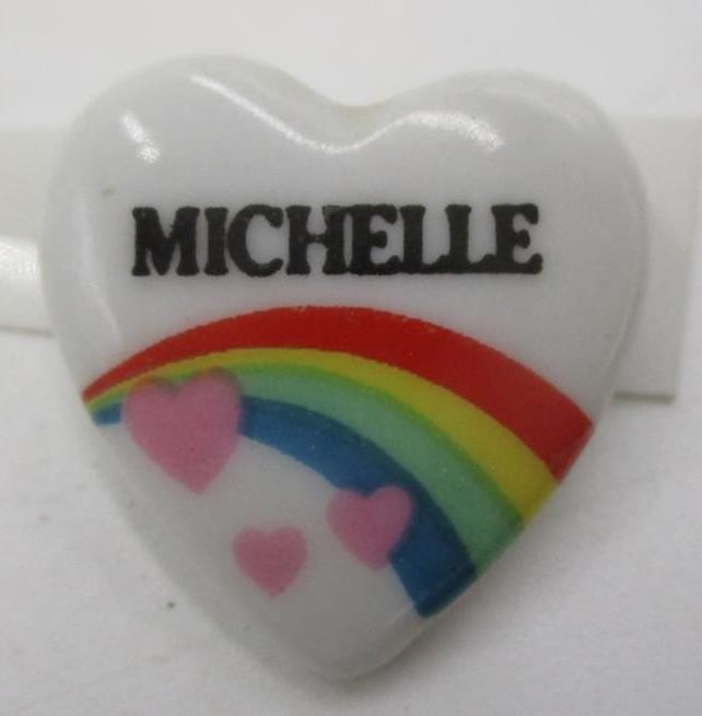 Vtg NEW 1980s 80s Rainbow Heart Name Pin “MICHELLE” Personalized Hat Bag Jacket