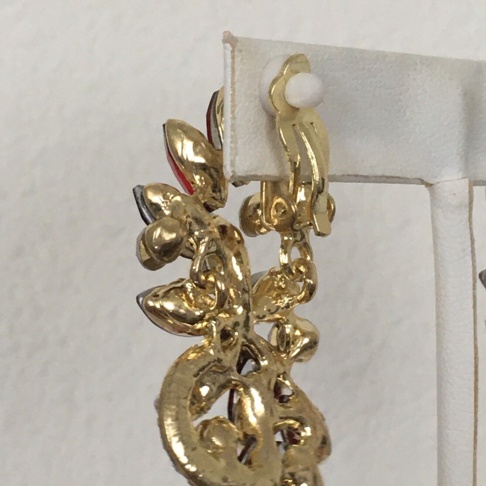Red Rhinestone Statement Clip-On Earrings