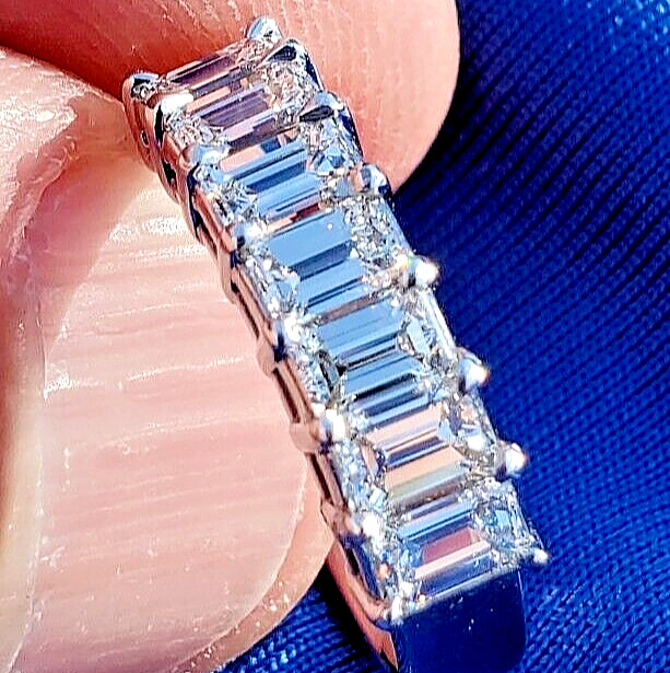 Original EARTH MINED DIAMOND Emerald cut Deco Wedding Band SOLID PLATINUM Ring 6