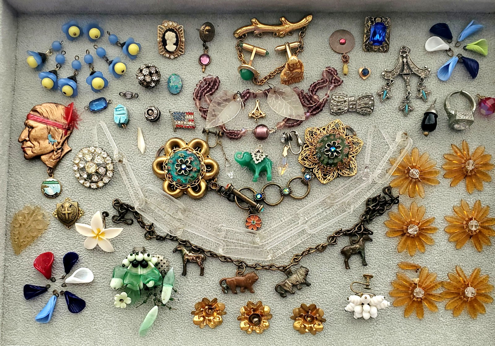 Antique Deco Vintage Glass Jewelry Repair Parts Pieces Scrap Craft Lot