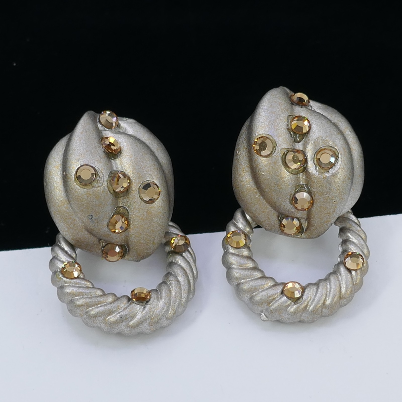 VINTAGE 1980’S MOD JEFF LIEB TOPAZ CRYSTAL DANGLE CLIP-ON EARRINGS DOOR KNOCKER