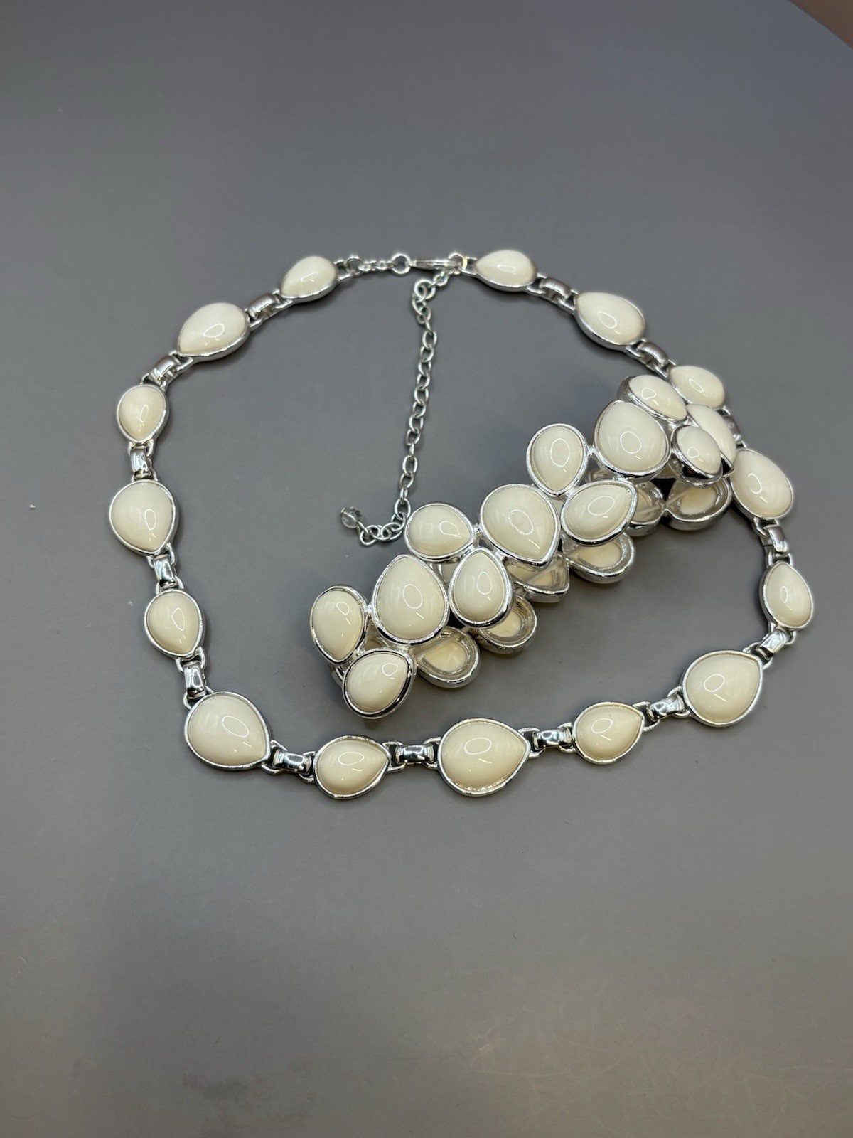 Vintage Napier Link Necklace Bracelet Cream Silver Tone