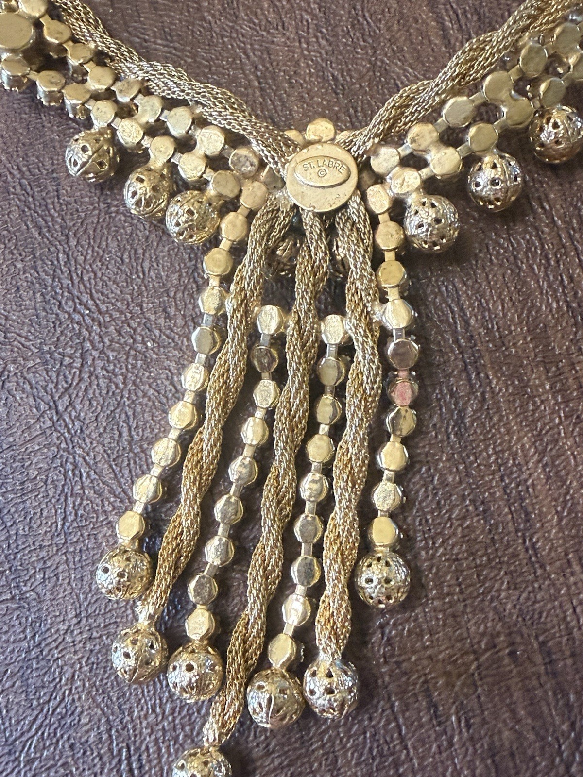 Vintage Choker By St Labre Runway Look! Gold Beads Amber Rhinestones Stunning