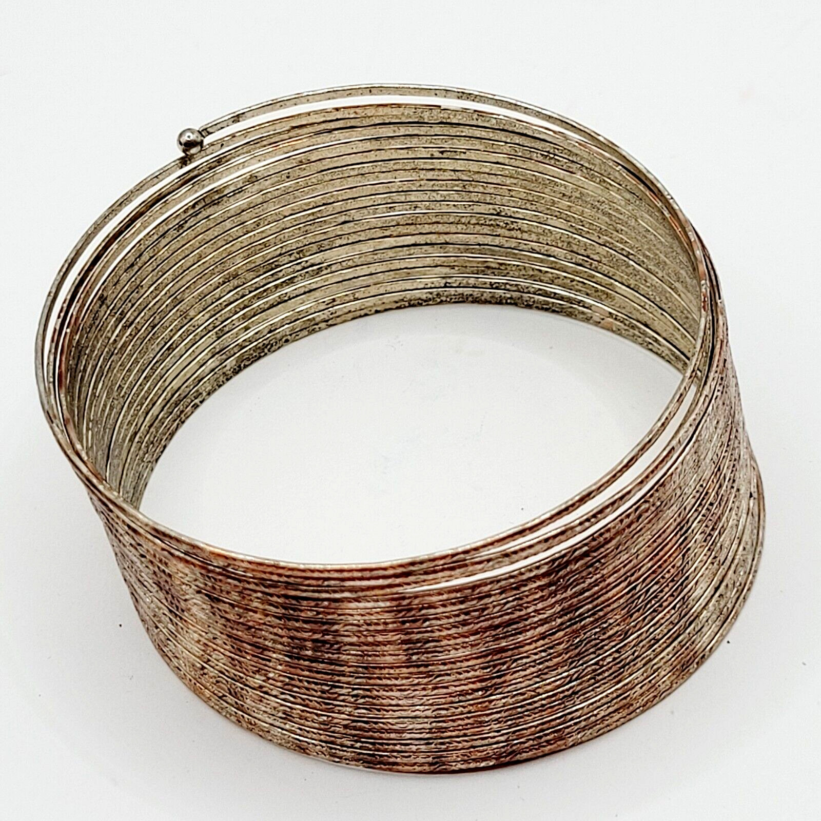 Slinky Wide Wrap Thin Wire Bangle Coppery Gold Tone Metal Vintage Bracelet
