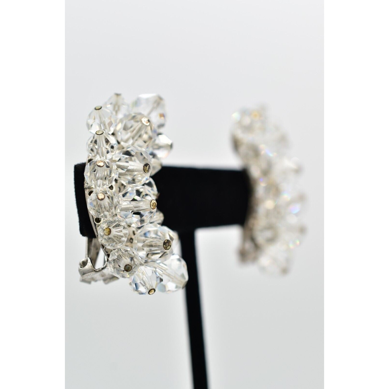 Laguna Vintage Clip On Crystal Earrings Clear Climber Bridal Signed 1950s A24