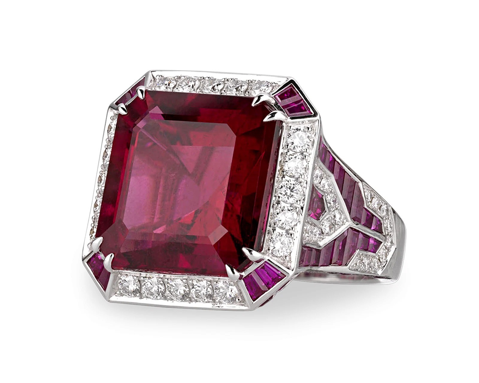 8.95Ct Art Deco Style Lab Created Ruby Engagement Wedding 14K White Gold FN Ring