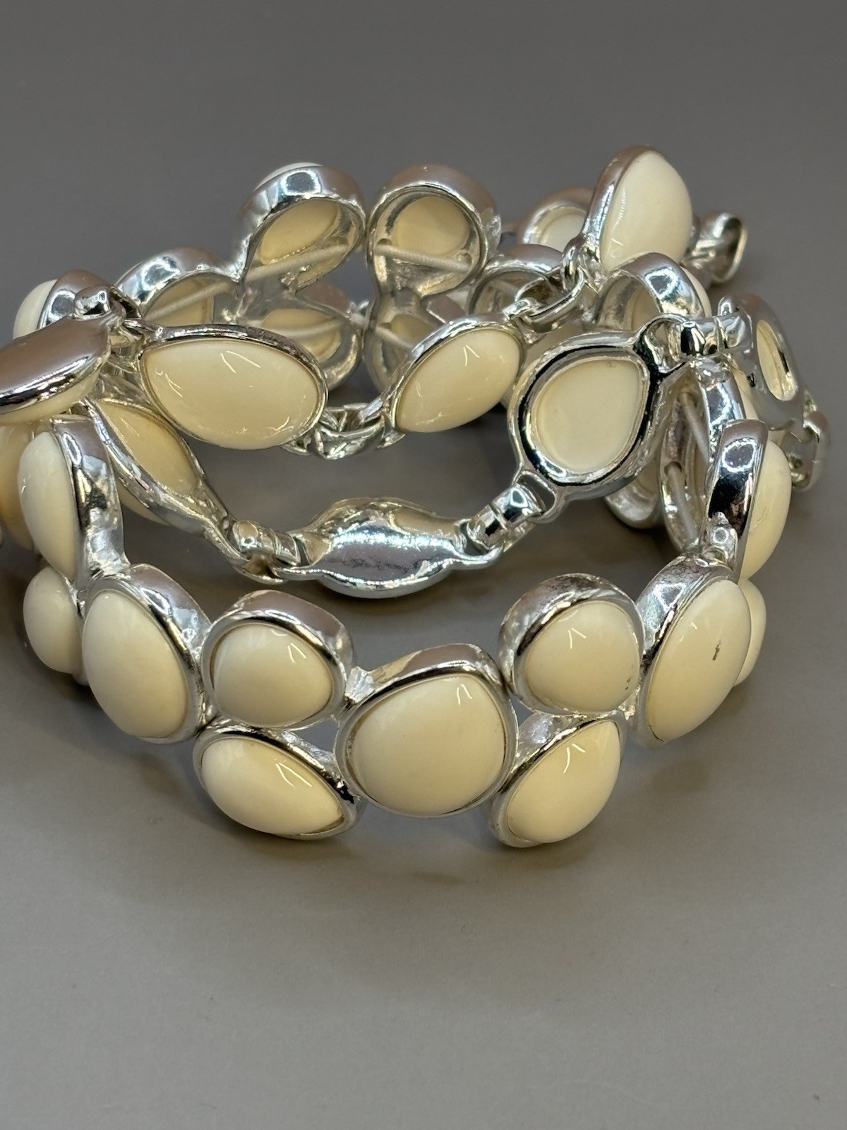 Vintage Napier Link Necklace Bracelet Cream Silver Tone