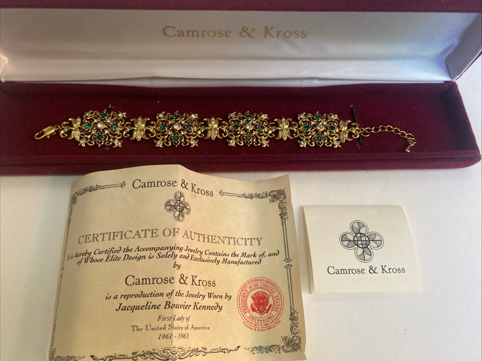 Camrose & Kross Jackie Kennedy Square Emerald And Gold Link Bracelet JBK