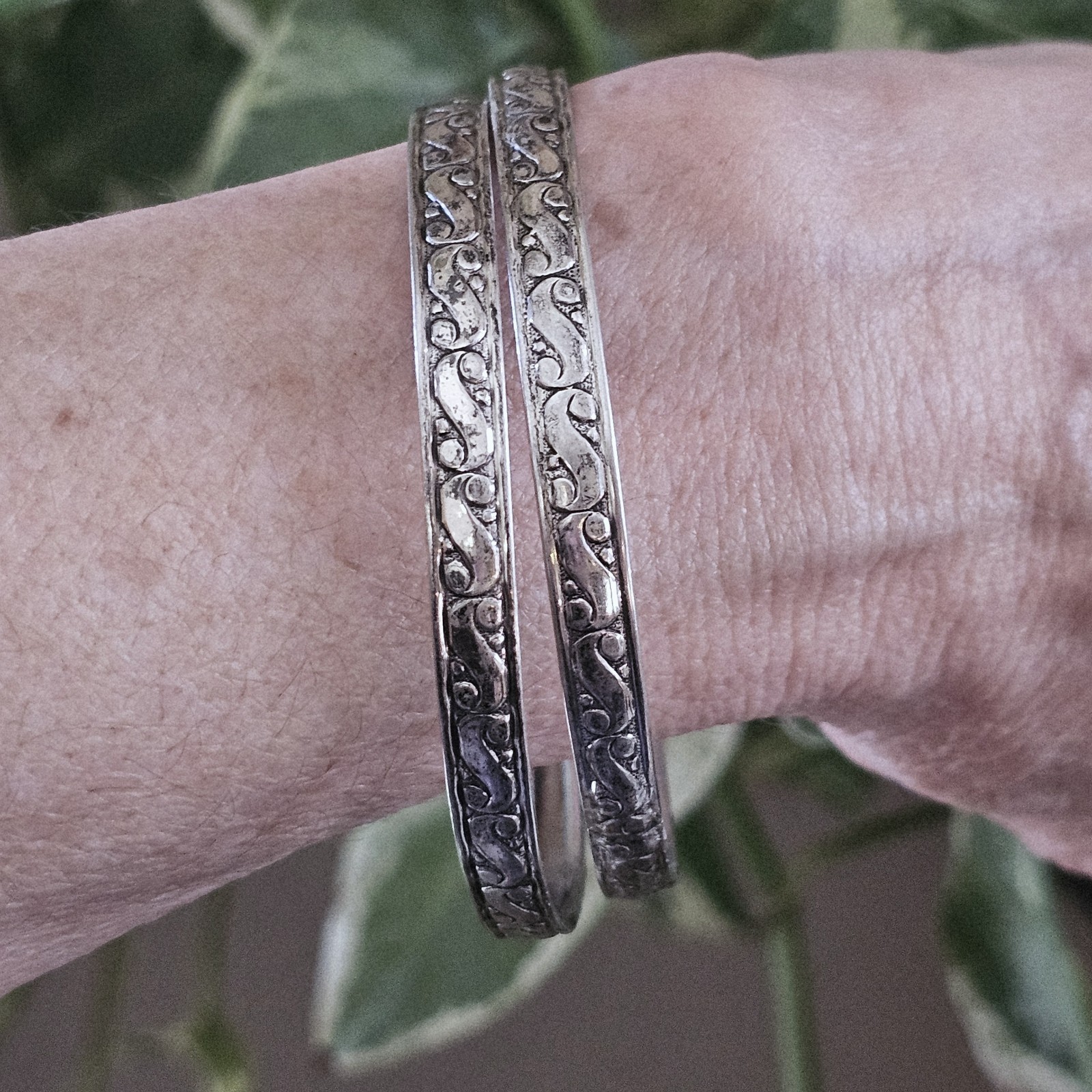 2 Danecraft Sterling Silver Bracelets S scroll 8″ Bangle Vintage