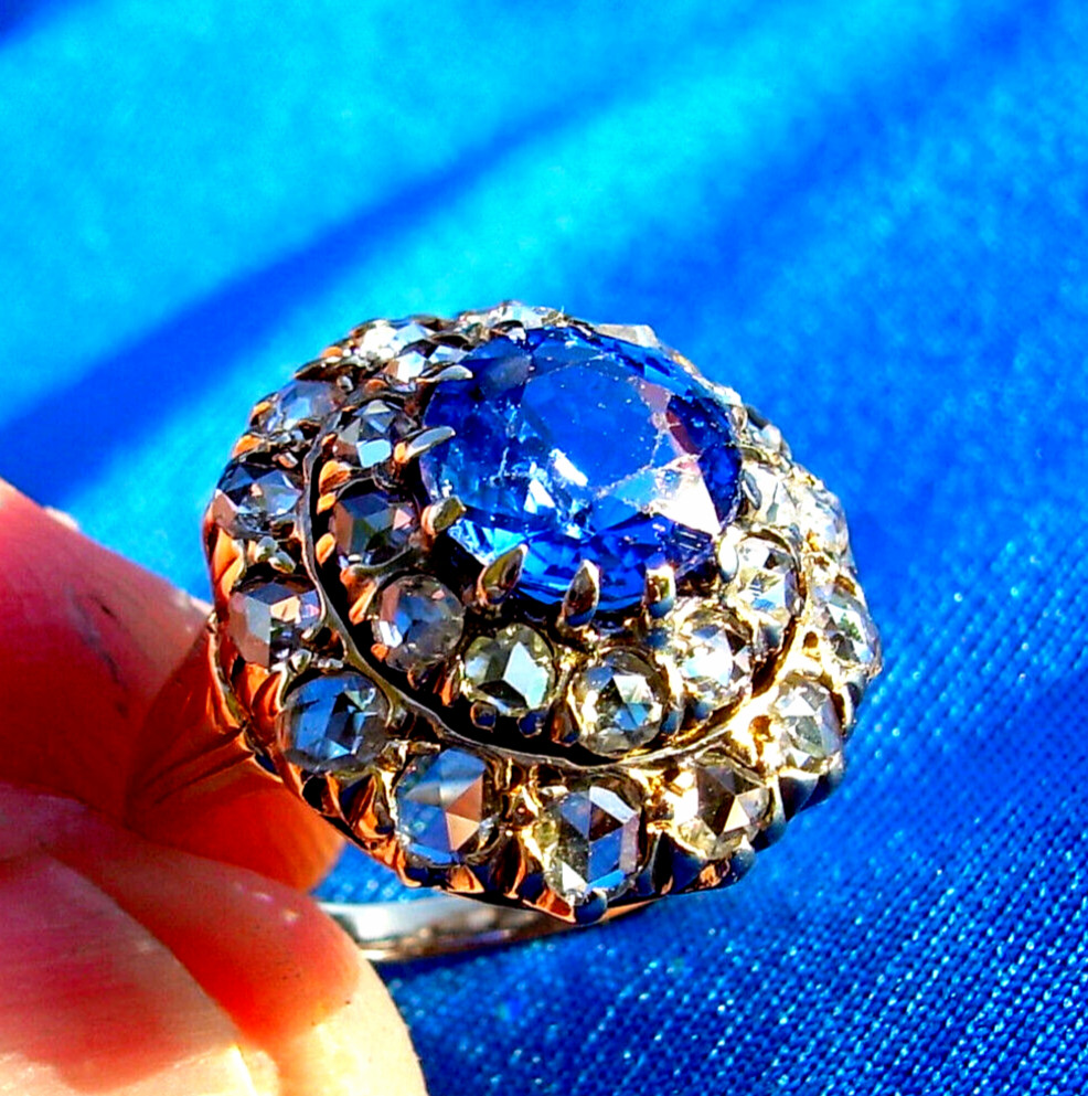 Original EARTH MINED SAPPHIRE DIAMOND Engagement Ring Antique Victorian 14K GOLD