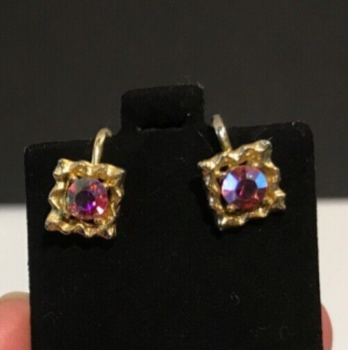 Vintage Gold Tone Rhinestone Clip Screw Back Earrings Lot of 4 Pair