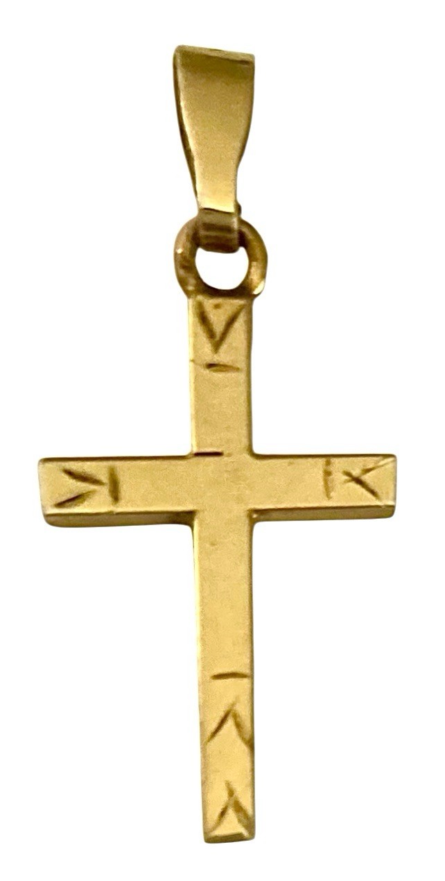 VINTAGE M.C. CO. NEW YORK 1950’s Yellow Gold Filled Small ETCHED CROSS Pendant